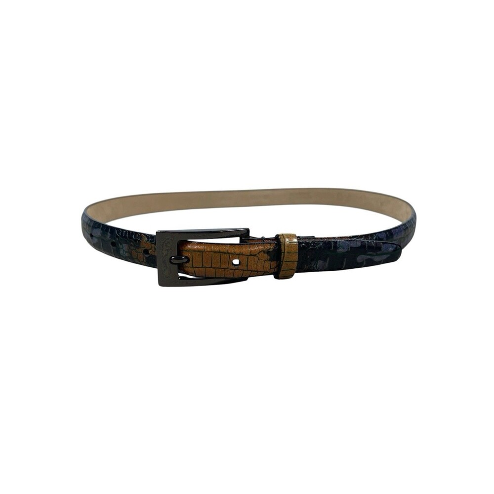 Y2K Skinny Croc Embossed Genuine Leather Belt Brown Black Women’s M